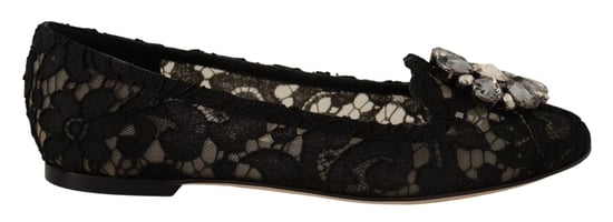 Dolce & Gabbana Damen Schwarze Taormina Spitzen-Crystal Slipper Schuhe - Image 1