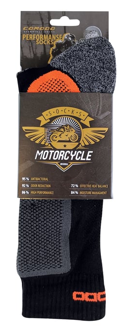 COMODO - Chaussettes Moto Trail | Homme et Femme Chaussettes pour Bottes de Moto - Orange Noir - Image 2