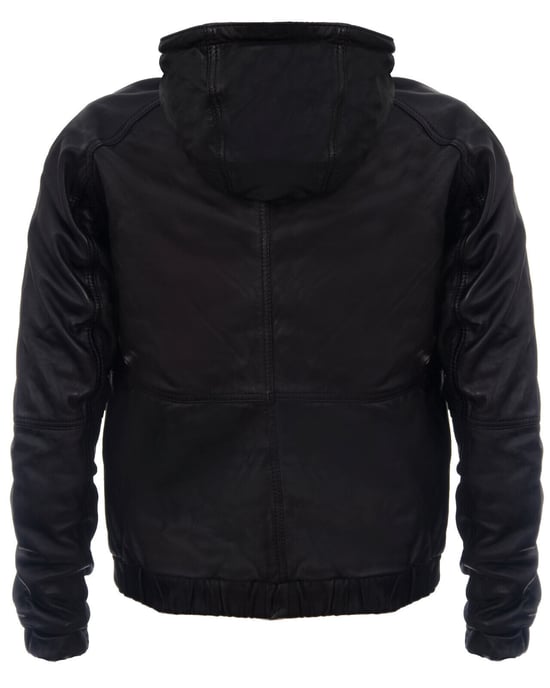 Zipped Leather Hooded Bomber Biker Jacket