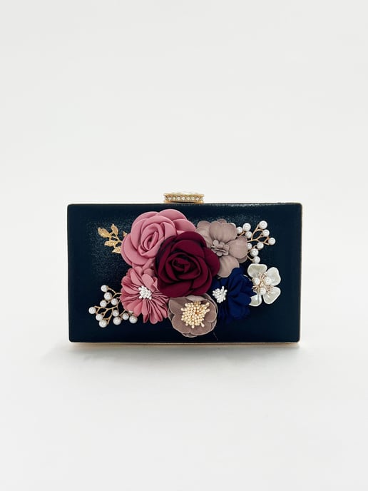 Square Box Clutch with Floral Applique