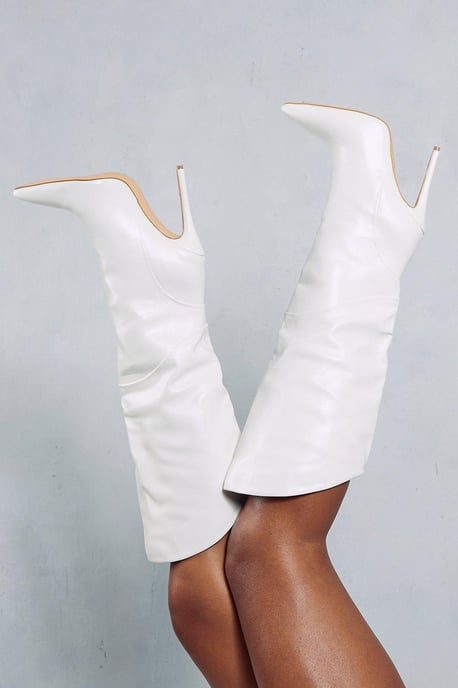 Leather Look Dipped Knee High Boots