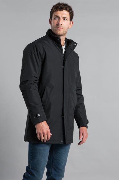 Black Funnel Neck Button-Up Coat