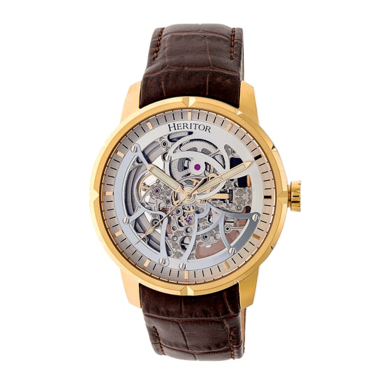 Heritor Automatic Ryder Skeleton Leather-Band Watch