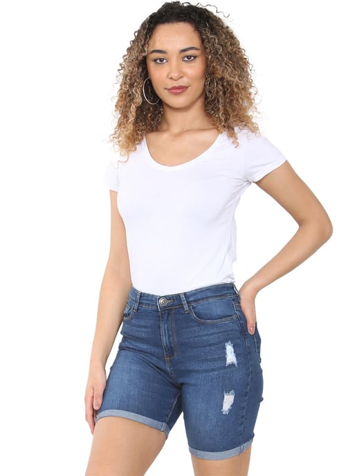 Enzo | Womens Ripped Denim Shorts - Mittelblau - Image 1