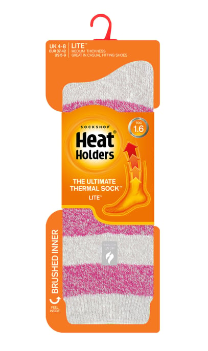 Heat Holders Lite - Isolierte Thermosocken für Damen | Mehrere Designs einschließlich Argyle Streifen Herzen Sterne | Warme Socken für den Winter - Hellgrau/Beere (Bologna) - Image 2