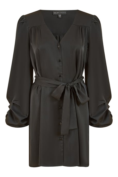 Black Balloon Sleeve Shirt Dress