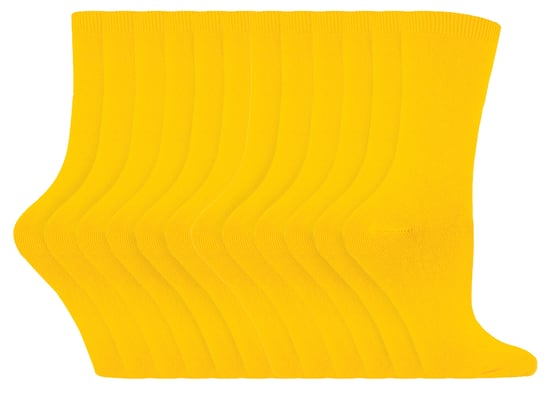 Damen Einfache Baumwollreiche Socken | 12er Pack Multipack | Sock Snob | Dünne Bequeme Bunte Crew Knöchelsocken für Damen - Gelb - Image 1
