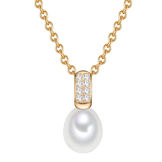 Necklace with pendant sterling silver yellow gold freshwater cultured pearl white zirconia white Valero Pearls - Image 1
