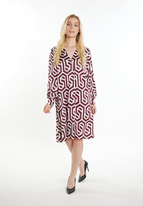 Dreimaster Midikleid Damen Wollweiss Bordeaux - Image 2