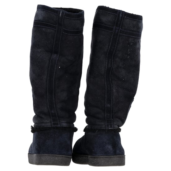 Chanel CC Logo Lammfell-Stiefel aus dunkelblauem Wildleder - Image 5