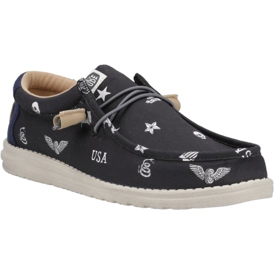 HEYDUDE Wally Stars n Skulls 100% Baumwolle Herren Schwarz Bootsschuhe - Image 1
