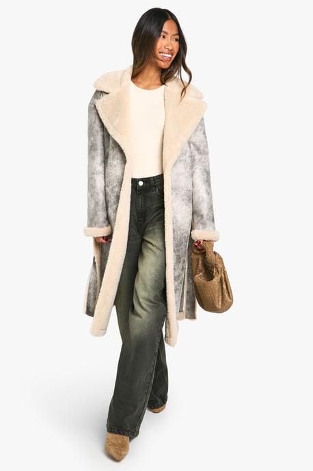 Vintage Look Longline Belted Aviator Jacket - Image 1