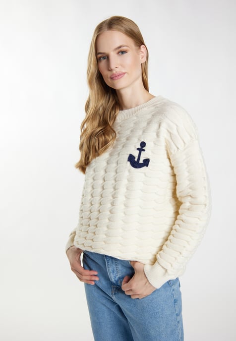 Dreimaster Strickpullover Damen Wollweiss - Image 3