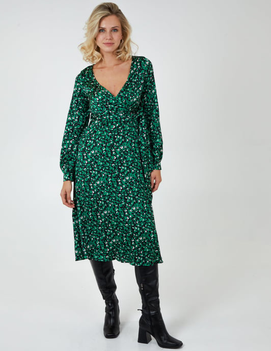 Draped Waist Wrap Dress