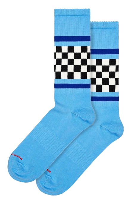 Gestreifte Socken | Happy Socks | Socken mit neuartigem Schottenmuster | Lustige Geschenkesocken - Blau - Image 1