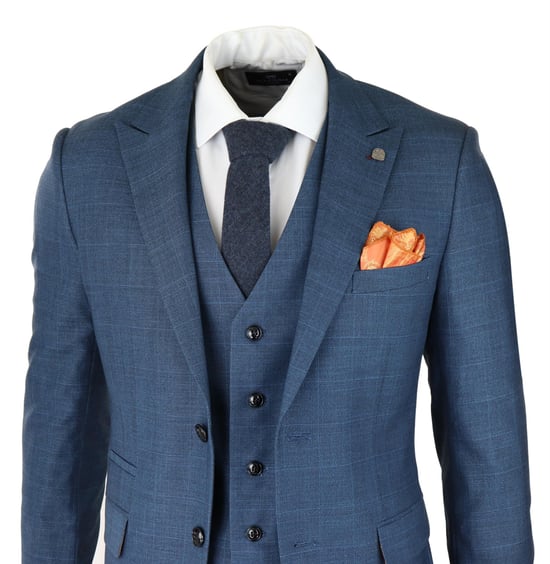 Herren 3-teiliges blaues Anzugset Prince Of Wales Karomuster klassischer leichter taillierter Schnitt modern - Image 3