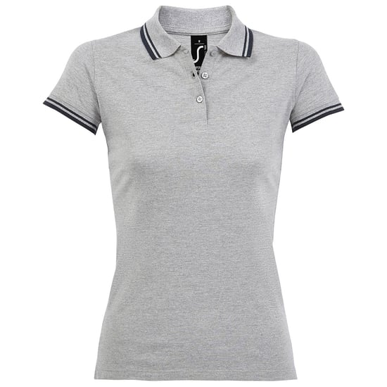 SOLS Damen/Damen Pasadena Tipped Kurzarm-Pique-Poloshirt (Heather Grey/Navy) - Image 1