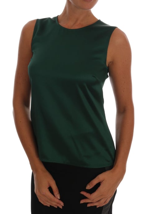 Dolce & Gabbana Damen Dunkelgrünes Seiden Tanktop ohne Ärmel mit Rundhalsausschnitt - Image 1