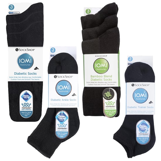 12 Paar Pack Diabetiker Socken ganzjährig Bundle Set | IOMI | Extra breite Socken für geschwollene Knöchel, Beine & Füße | Crew Ankle Trainer Diabetiker Socken in Baumwolle & Bambus - Schwarz - Image 2