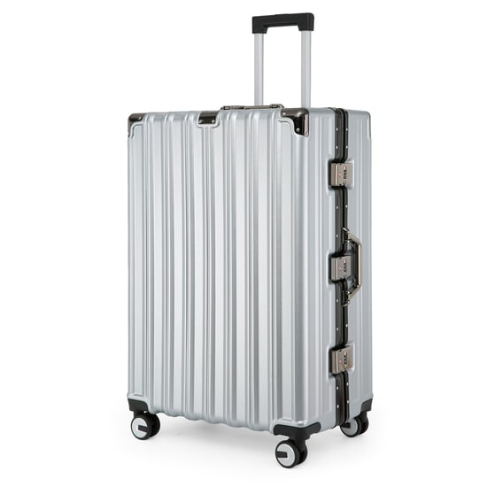 Hardshell Silver Suitcase Set Robust 8 Wheel Luggage Cabin Case Bag