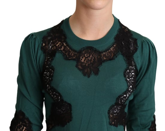 Pull à col ras du cou en laine verte Dolce & Gabbana pour femme - Image 4