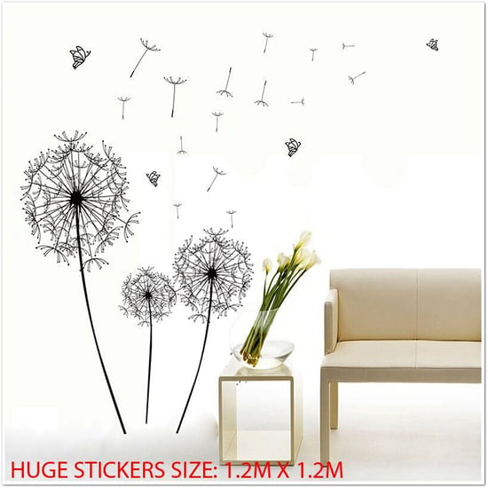 Huge Black Dandelion Wall Stickers, Kitchen, Bathroom, Living room, Self-adhesive, Decal, Decoration,DIY,  Flowers