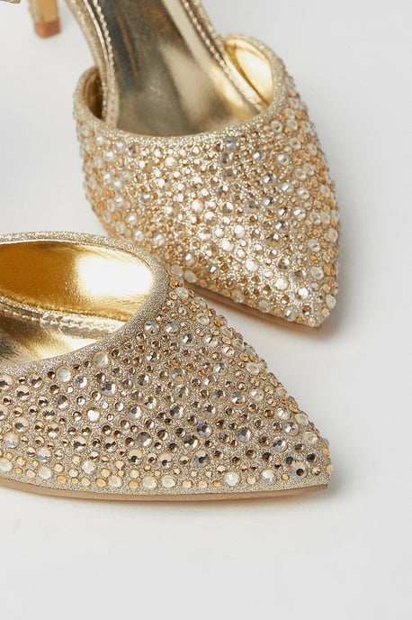 Sarina Diamante Glitter Open High Stiletto Heeled Court Shoes