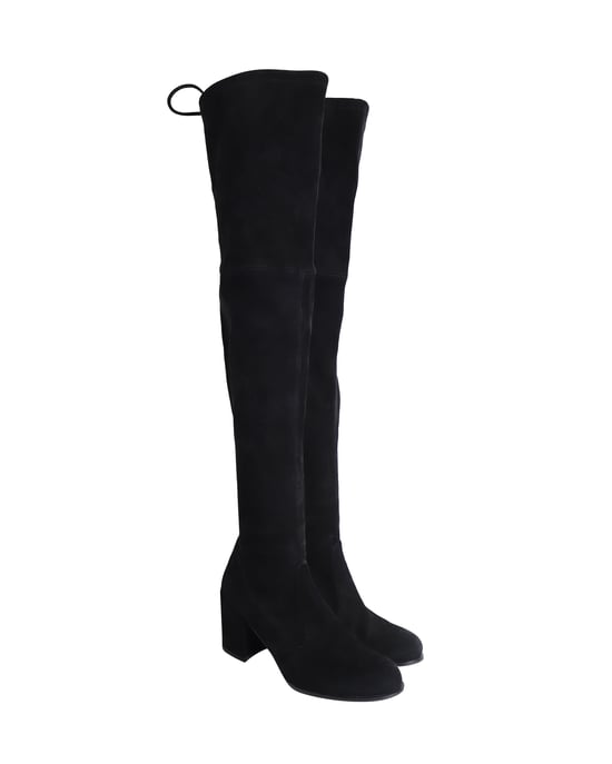 Stuart Weitzman Stiefel über dem Knie mit Absatz aus schwarzem Wildleder - Image 3