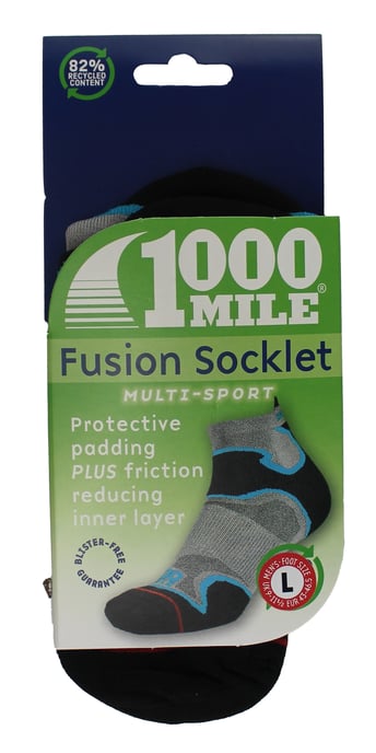 1000 Mile - Herren Fusion Knöchelsocke Repreve Gepolstert Anti-Blasen Socken - Silber / Eisvogel - Image 2