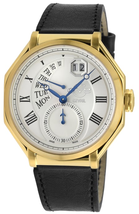 GV2 Herren Marchese Schweizer Quarz silbernes Zifferblatt, echte handgefertigte italienische schwarze Lederuhr - Image 1