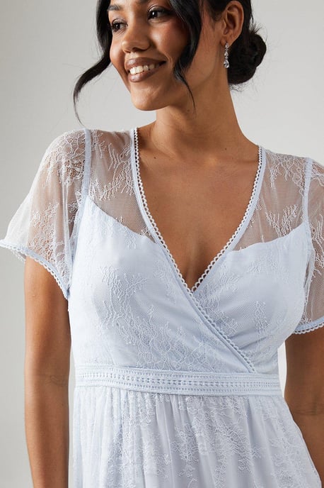Delicate Lace Trim Insert Tiered Maxi Bridesmaids Dress - Image 2