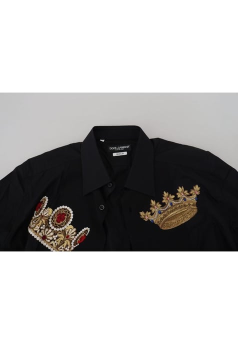 Dolce & Gabbana Herren Slim Fit Hemd mit schwarzer Goldkrone - Image 6