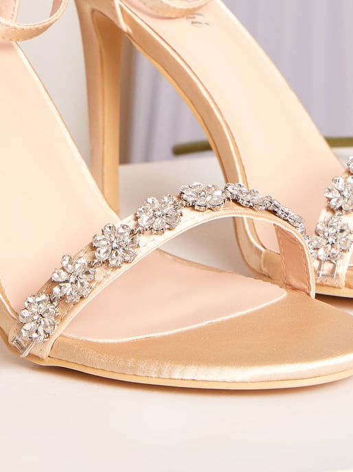 High Heel Diamante Strap Sandal in Champagne