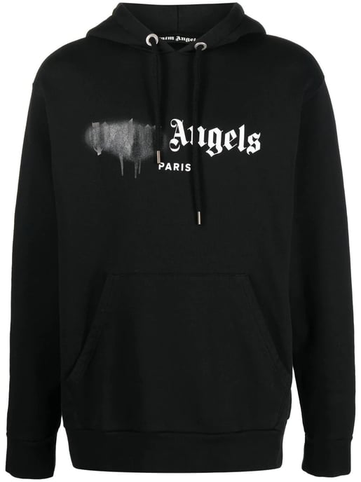 Palm Angels Paris Gespritztes Logo Schwarzer Hoodie - Image 1