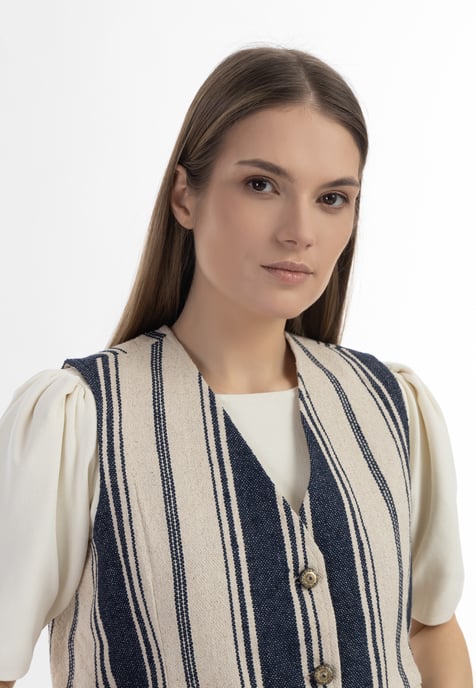 Dreimaster Weste Damen Dunkelmarine Wollweisser Streifen - Image 5