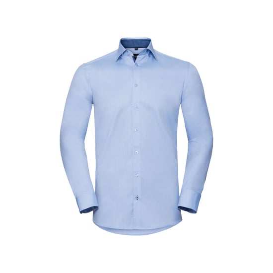 Russell - Formelles Hemd Fischgrätenstich, Kontrast für Herren Langärmlig (Hellblau/Mittelblau/Leuchtend Navy-Blau) - Image 1
