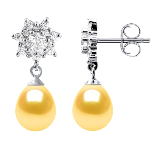 Earrings Dangle Freshwater Pearls Jewelry Golden Pears 7-8 mm 925
