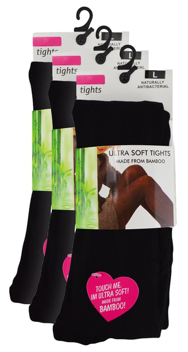 3 Paar Damen-Bambus-Strumpfhosen | Sock Snob | Weiche einfarbige blickdichte Strumpfhosen | Warme schwarze Strumpfhosen - Schwarz - Image 2