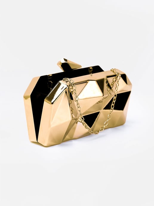 Where's That From Womens Melanie Geometric Pattern Clutch Bag In Gold