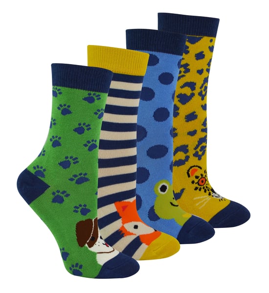 Miss Sparrow - 4 Pack Jungen Bambus-Socken | Kinder Neuheit Tiermuster Socken in einem Geschenkkarton - sortiert - Image 1