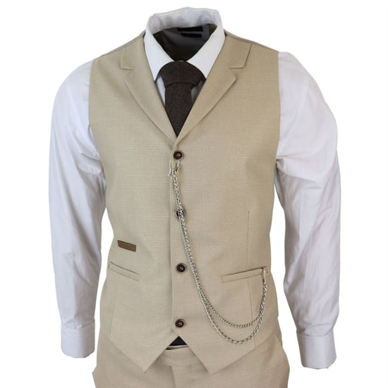 Herrenanzug im 3-Teiligem Cream Prince-of-Wales-Muster - Image 4