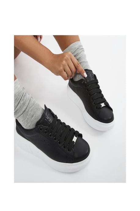 'Bridgette' Black Leather Trainers