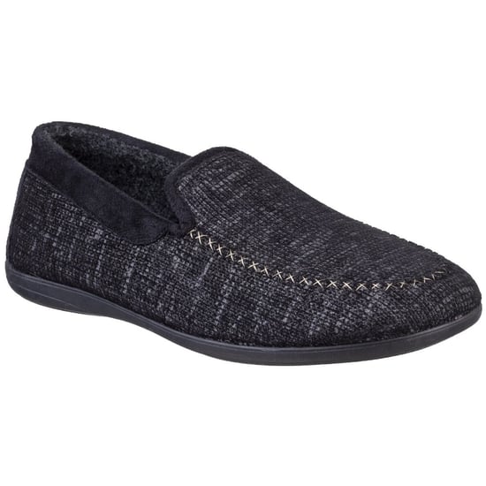 Cotswold Mens Stanley Moc Toe Full Slipper (Black)