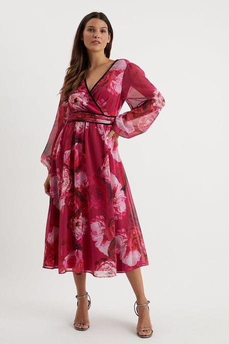 Floral Contrast Velvet Detail Midaxi Dress