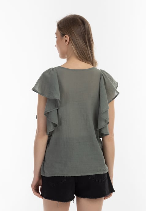 Dreimaster Blusenshirt Damen Oliv - Image 4