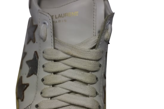 Saint Laurent Paris SL/06 Metallische Sterne Niedrig Sneakers aus weißem Leder - Image 6