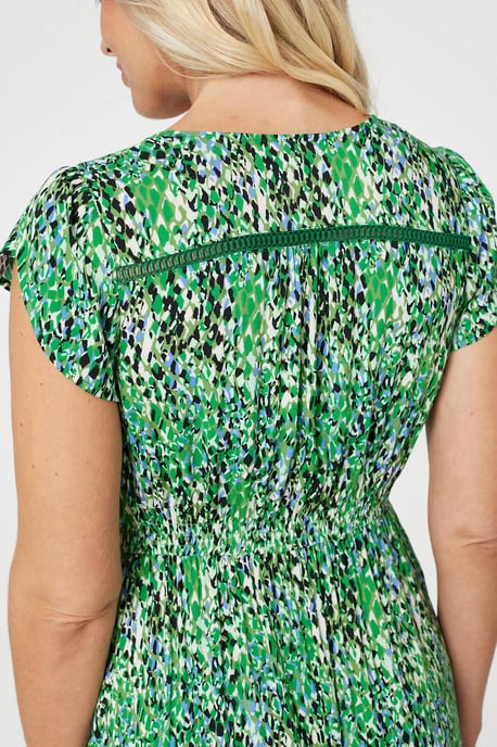 Green Printed Lace Detail Maxi Dress