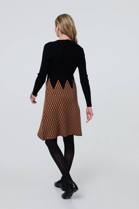 Black Printed Long Sleeve Jumper Dress