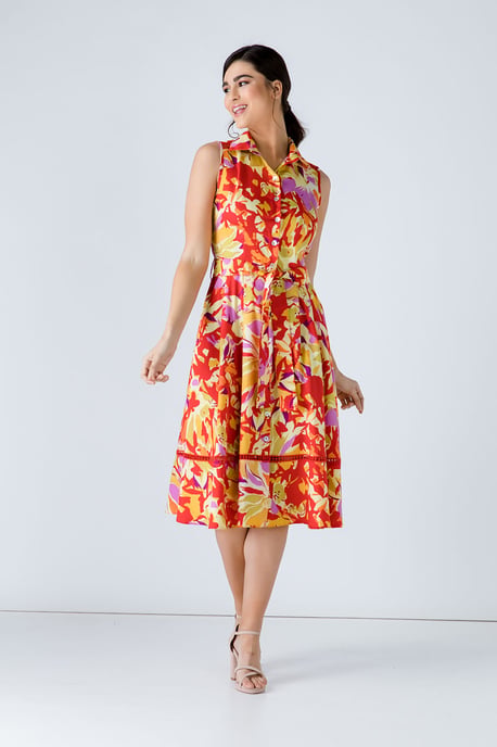 Kleid mit Knopfdetails und multicolor Druck - Image 2