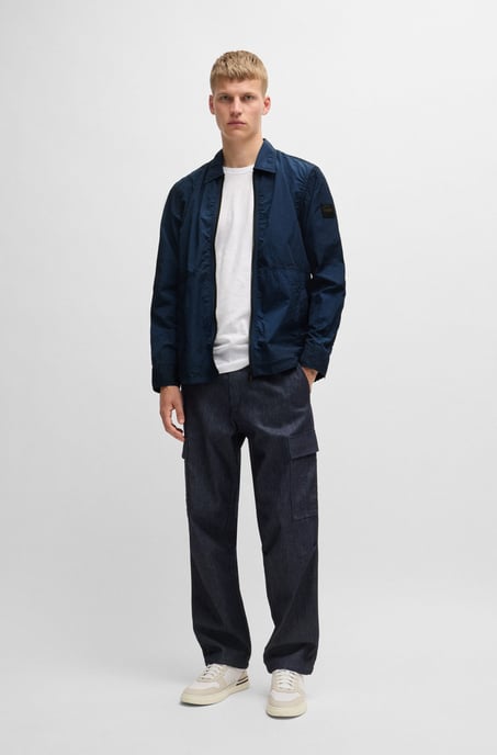 Men's Boss Crinkle-Effect Fabric Oversized-Fit Overshirt in Blue